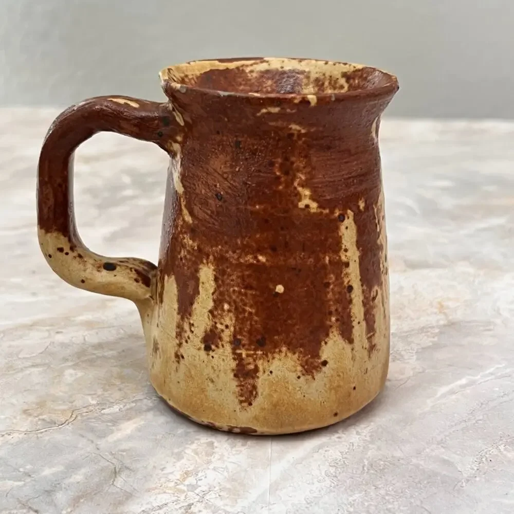 Studio Art Pottery Jug Pitcher With Handle Rustic Primitive Design Signed